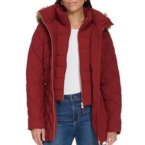 Women's Quilted Jacket with Faux Fur Hood